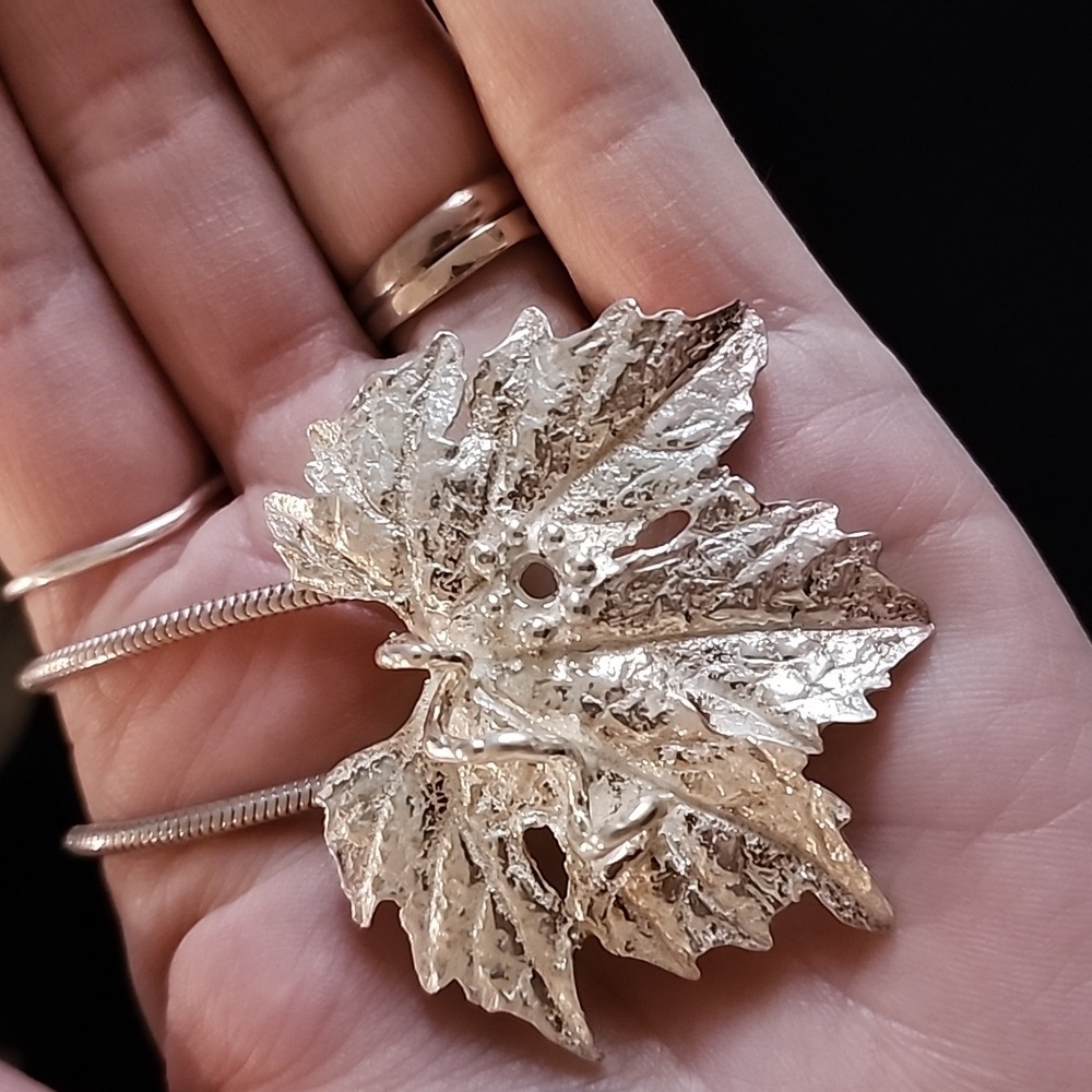 Handmade One-of-a-Kind Sterling Silver Grape Leaf Necklace - Picture 6 of 6